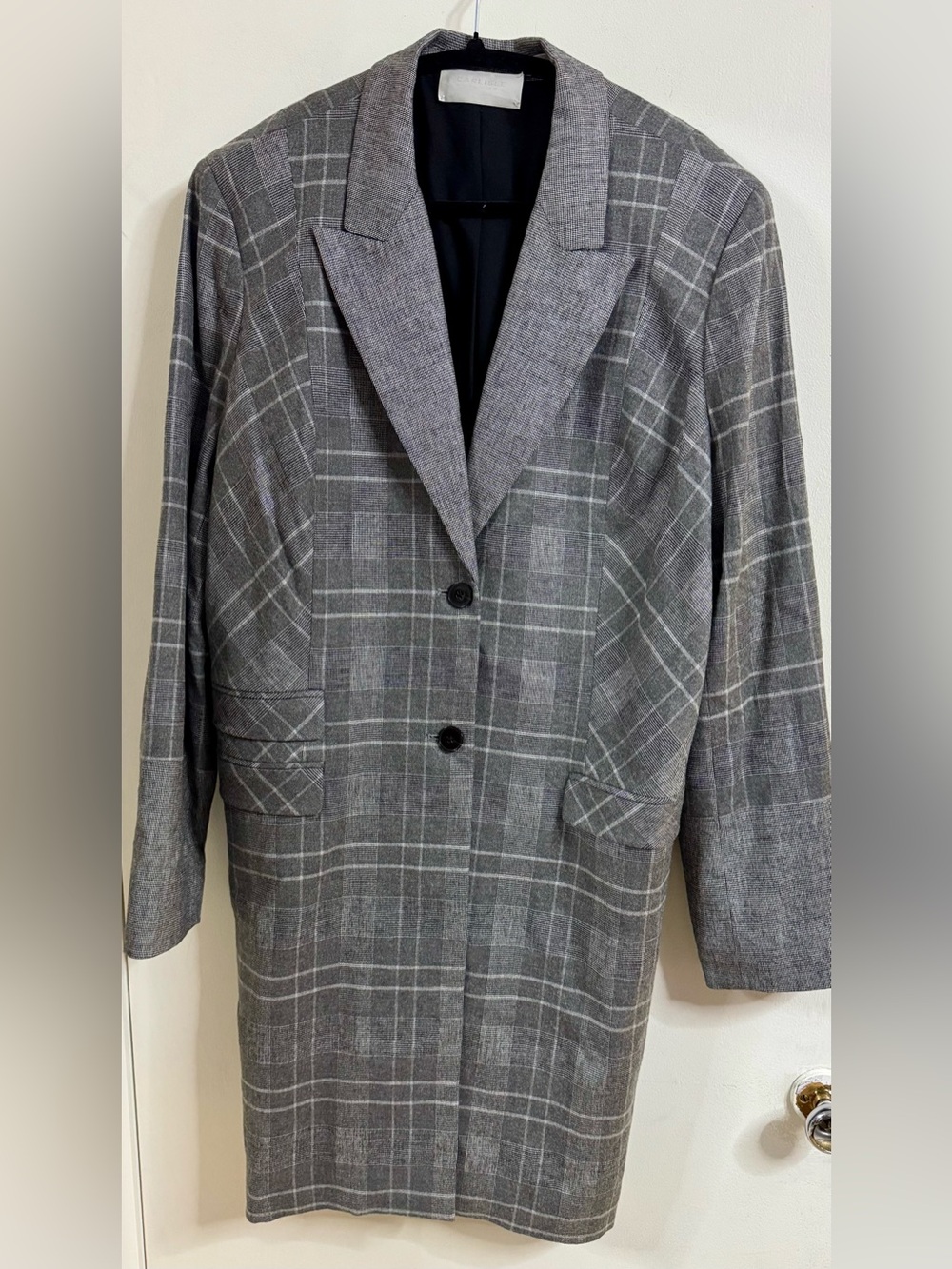 Gray Plaid Women’s Blazer (Trench)- Classic Tailored Overcoat